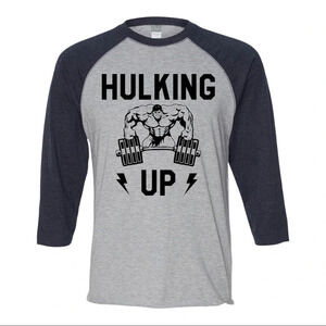 NEW Mens Lat Hulking Up Workout Gym 3/4 Sleeve Baseball Shirt S-2XL